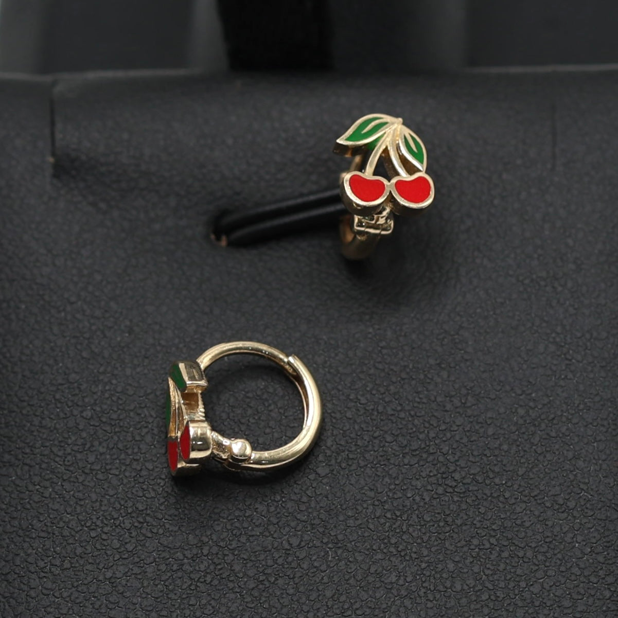 14KT GOLD CHERRY DUO MINI HOOPS