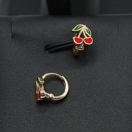 14KT GOLD CHERRY DUO MINI HOOPS
