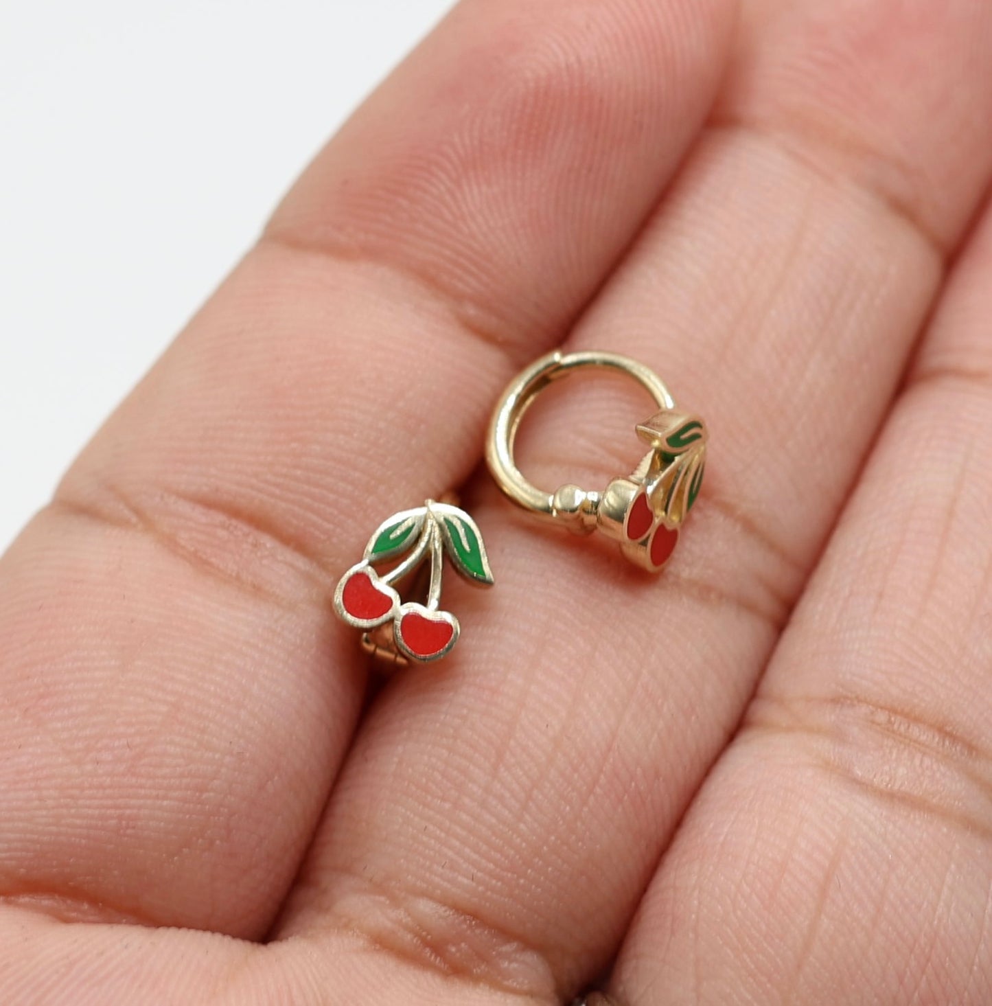 14KT GOLD CHERRY DUO MINI HOOPS