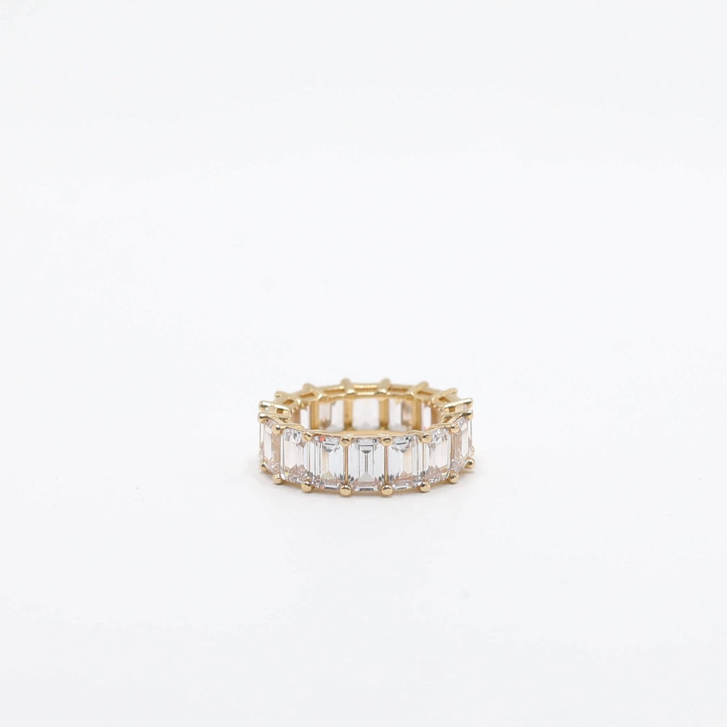 14KT GOLD ETERNITY EMERALD CUT CUBIC ZIRCONIA - SIZE 6