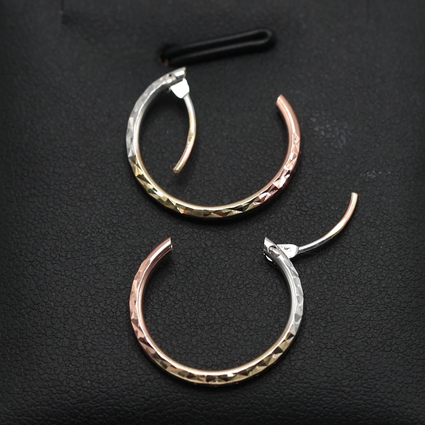 14KT GOLD 3 TONE MINI HOOPS - 18MM