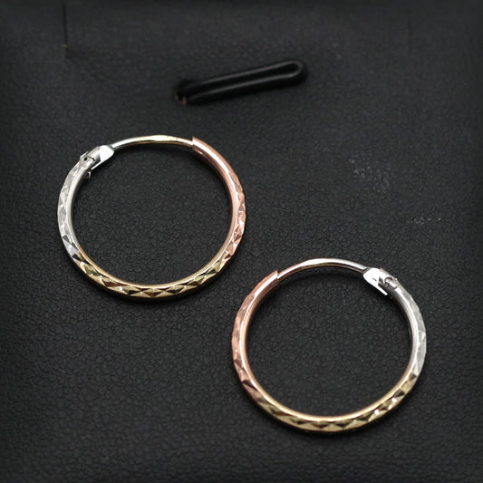 14KT GOLD 3 TONE MINI HOOPS - 18MM