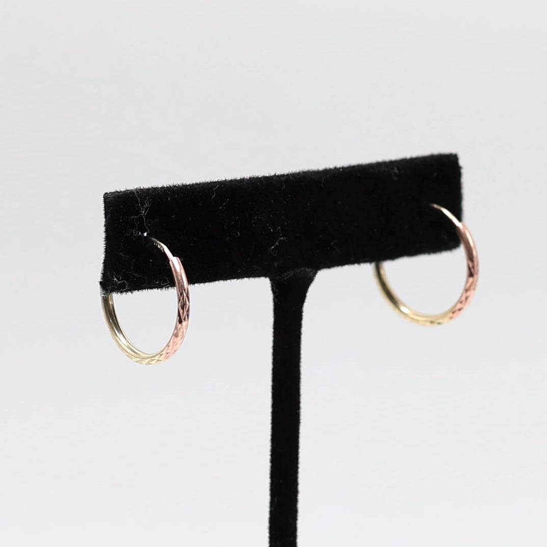 14KT GOLD 3 TONE MINI HOOPS - 18MM