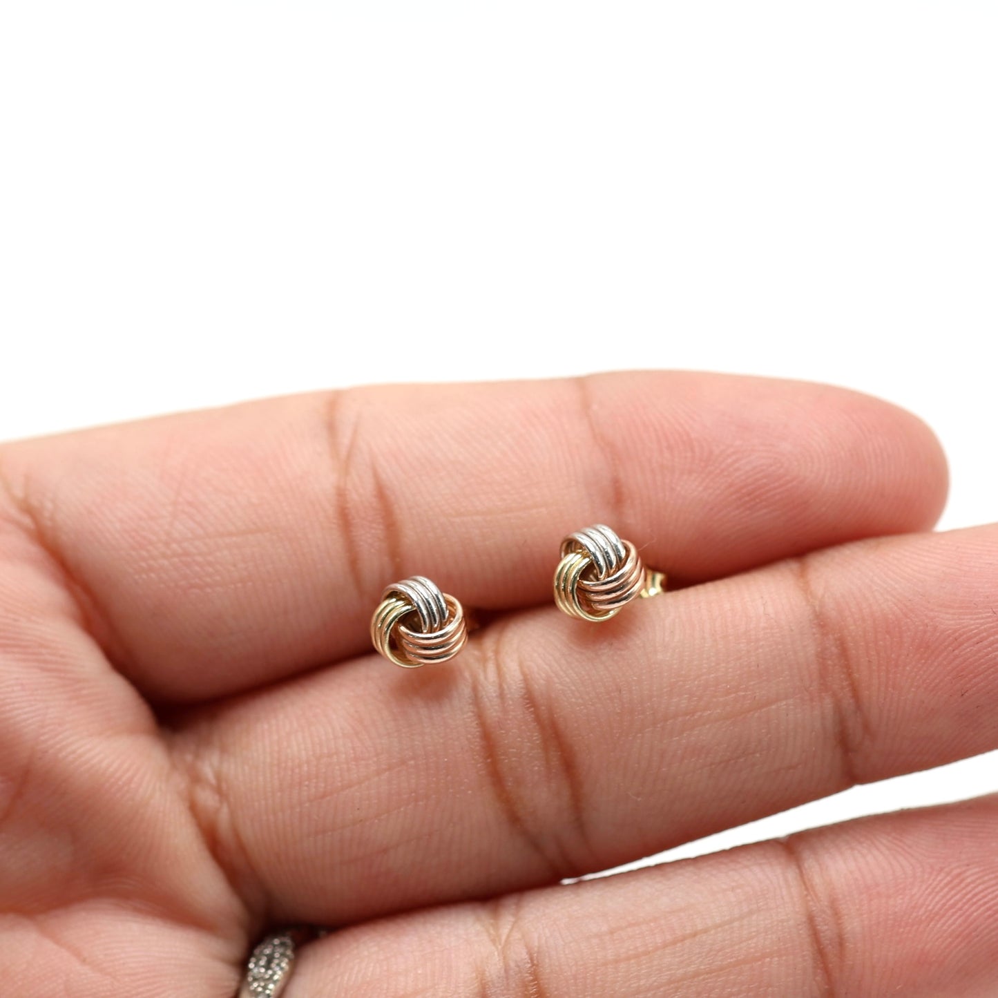 14KT GOLD 3 TONE KNOT STUD EARRINGS