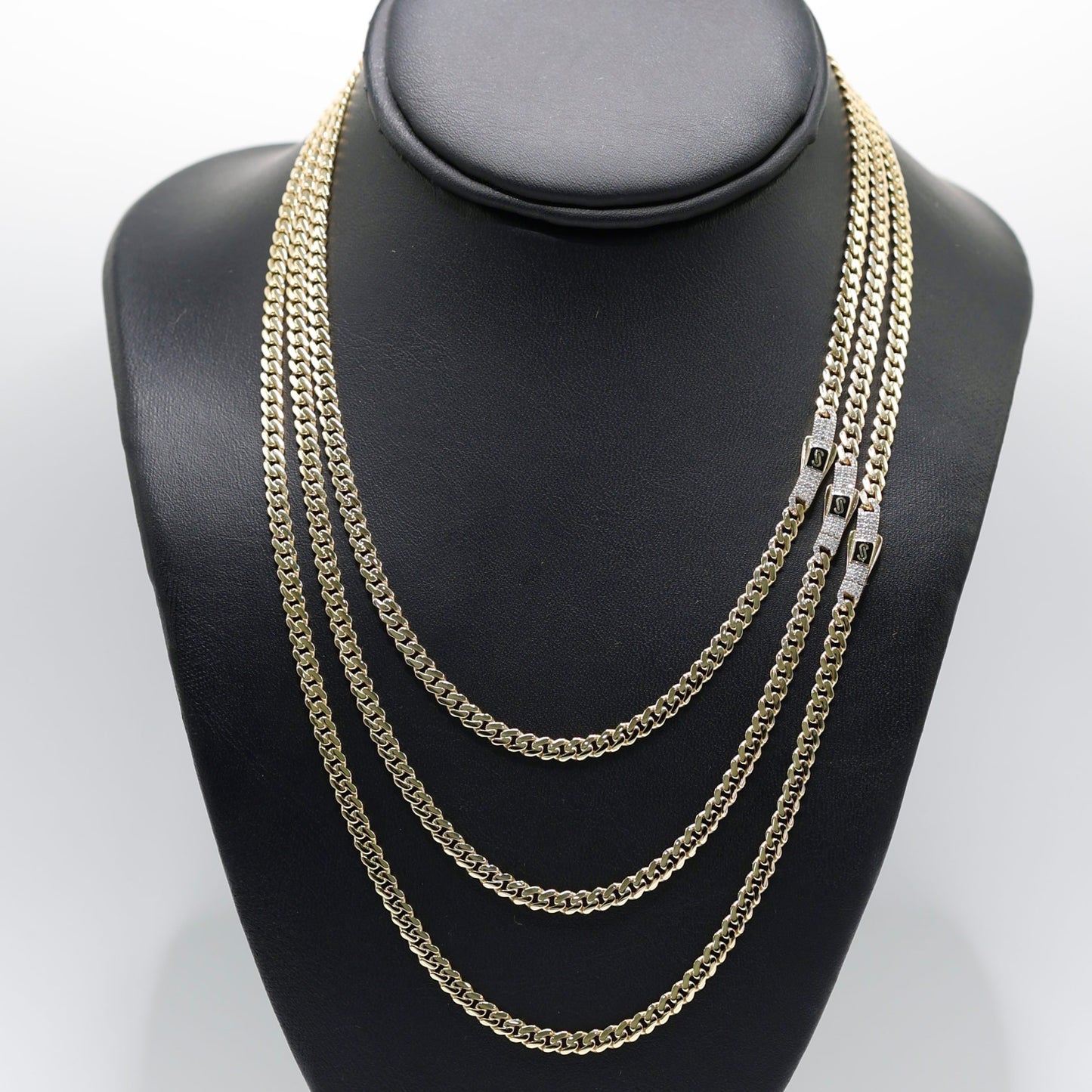 14KT GOLD ORIGNAL MONACO 4MM CHAIN PAVE - 3 SIZES