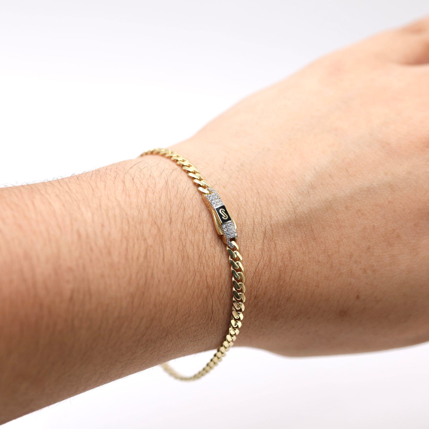 14KT GOLD ORIGNAL MONACO 4MM BRACELETS PAVE - 3 SIZES