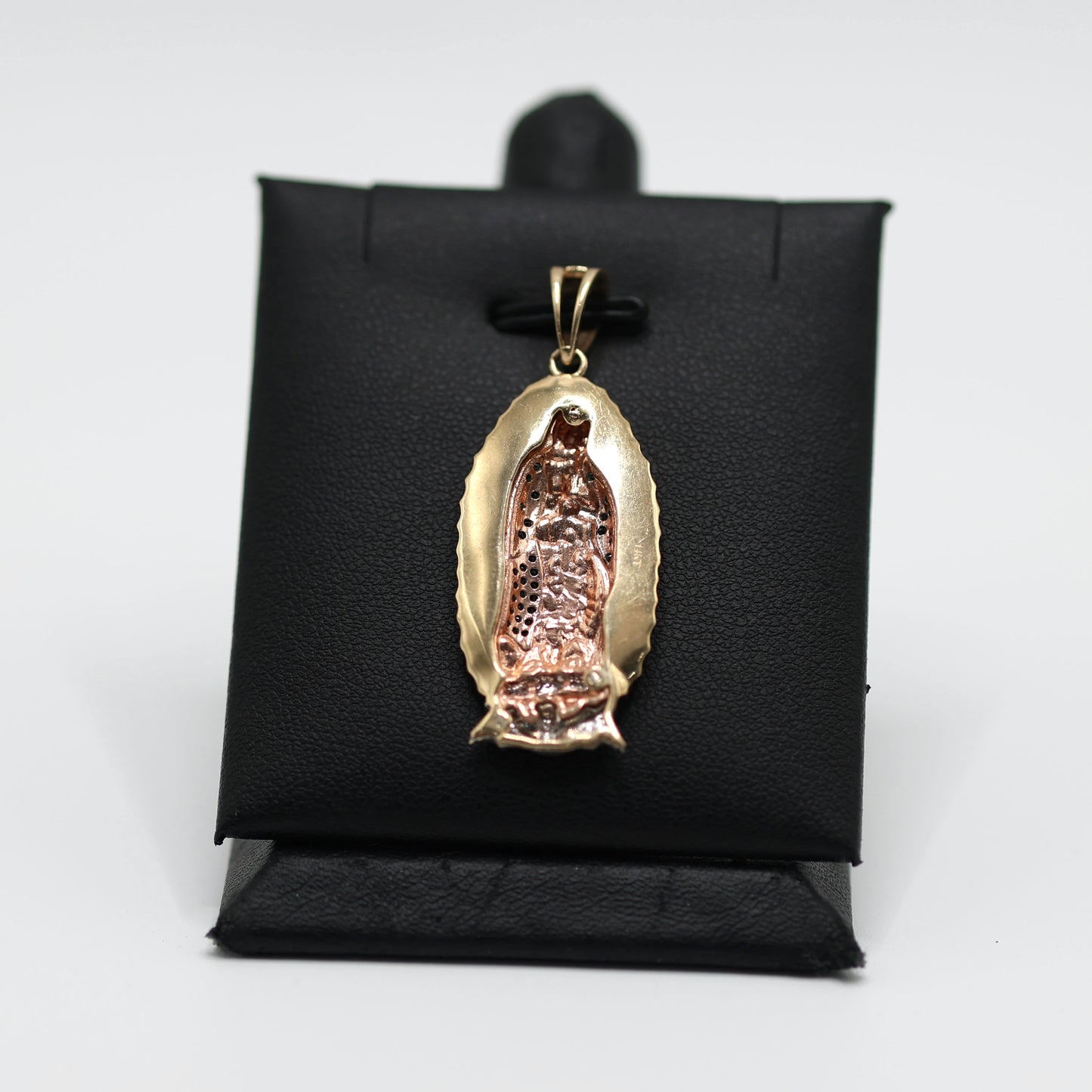 14KT GOLD VIRGIN MARY PENDANT 3 TONE WITH GREEN ZIRCONIA