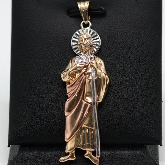 14KT GOLD LARGE 3 TONE SAN JUDAS PENDANT