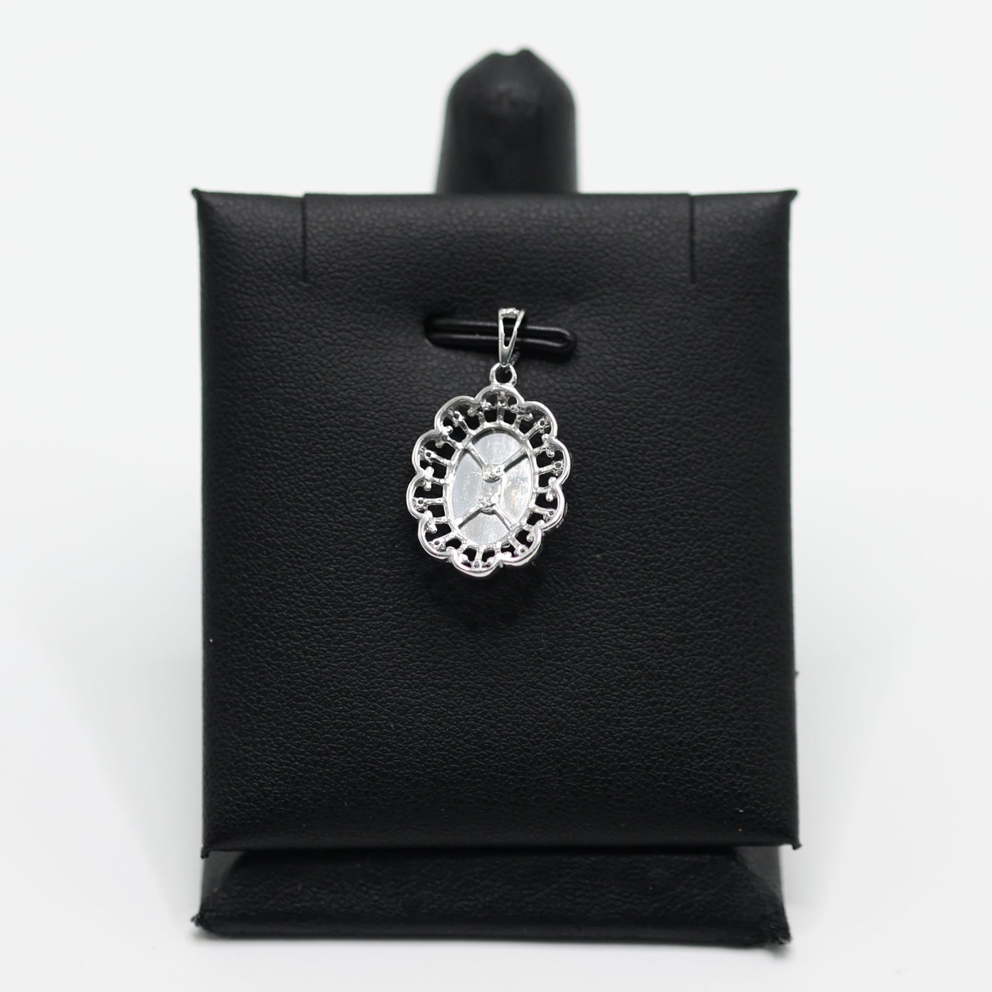 925 SILVER VIRGIN MARY 2 TONE OVAL PENDANT WITH CUBIC ZIRCONIA