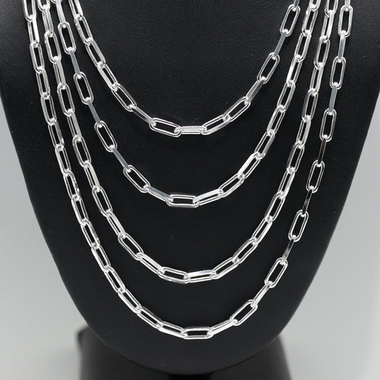 925 SILVER PAPERCLIP 4.6MM SOLID NECKLACE CHAINS - 4 SIZES