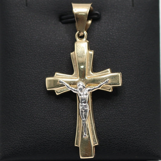 14KT GOLD 2 TONE CRUCIFIX CROSS WITH JESUS FIGURE