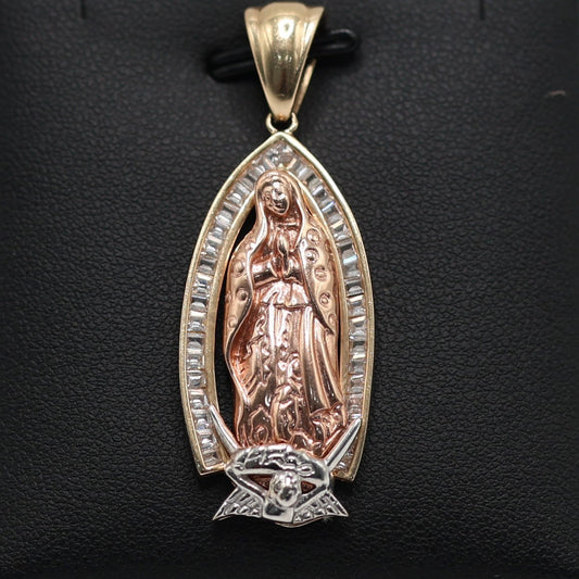 14KT GOLD 3 TONE VIRGIN MARY FIGURE PENDANT