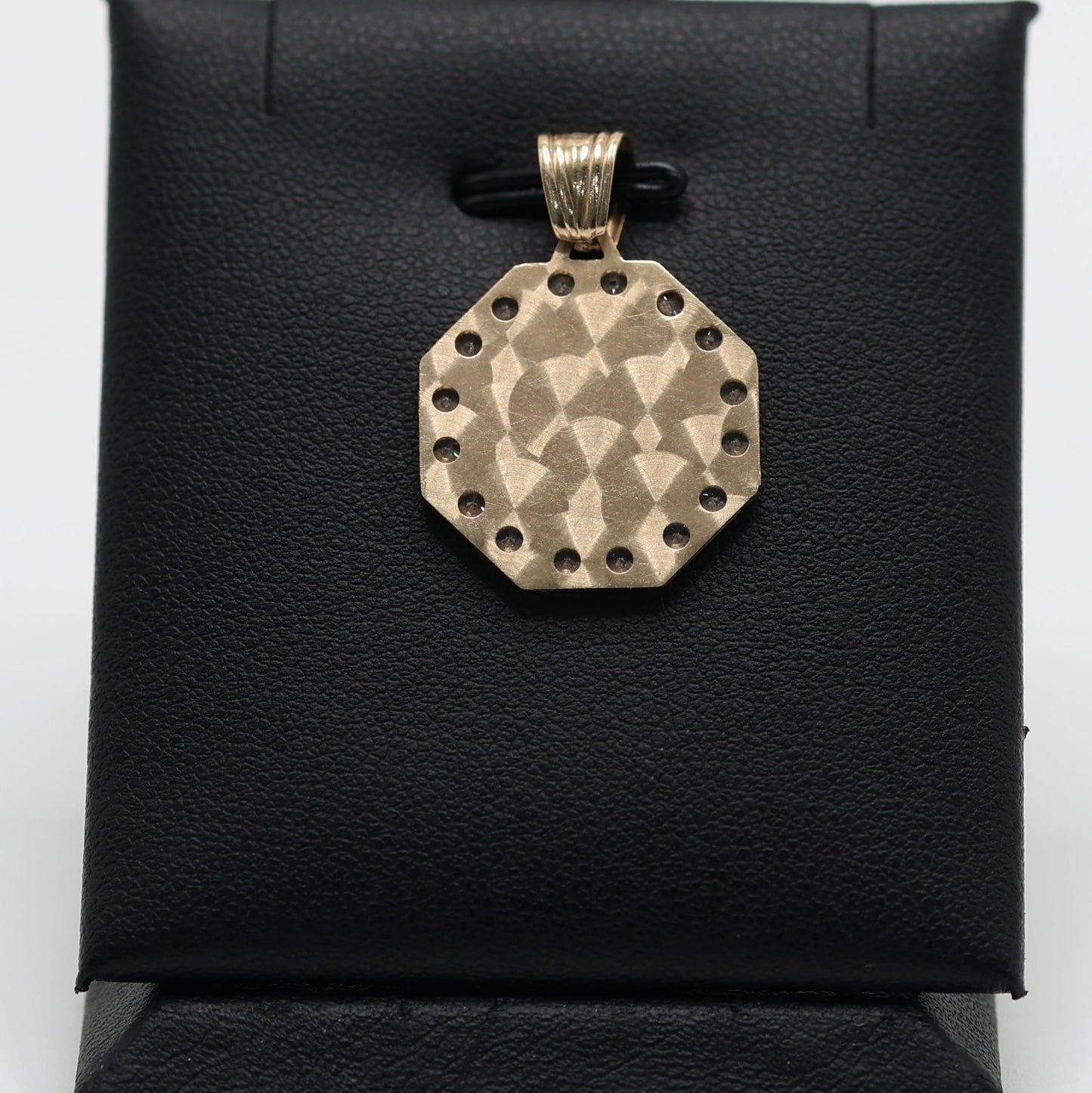 14KT GOLD OCTEGON "MI BAUTIZO" PENDANT WITH CUBIC ZIRCONIA BORDER