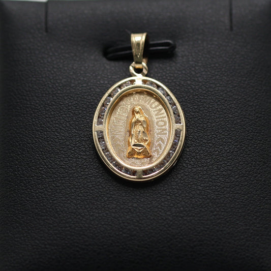 14KT GOLD "MI PRIMER COMUNION" OVAL PENDANT WITH CUBIC ZIRCONIA BORDER