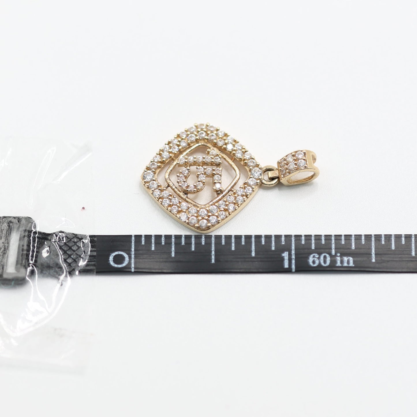 14KT GOLD QUINCE ICED OUT IN CUBIC ZIRCONIA -  DIAMOND SHAPED PENDANT