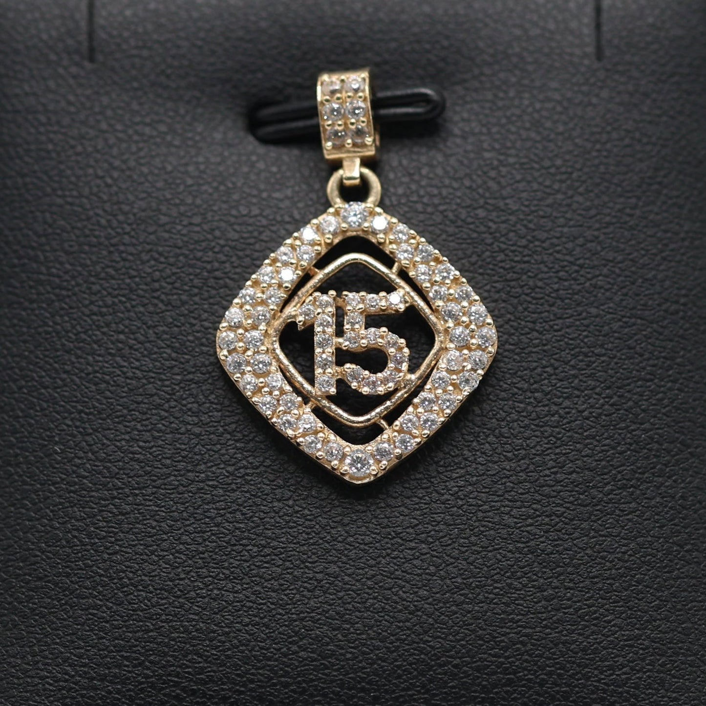14KT GOLD QUINCE ICED OUT IN CUBIC ZIRCONIA -  DIAMOND SHAPED PENDANT