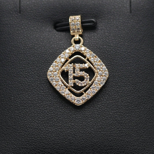 14KT GOLD QUINCE ICED OUT IN CUBIC ZIRCONIA -  DIAMOND SHAPED PENDANT