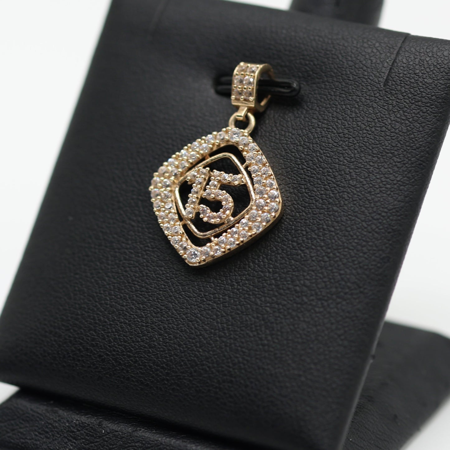 14KT GOLD QUINCE ICED OUT IN CUBIC ZIRCONIA -  DIAMOND SHAPED PENDANT