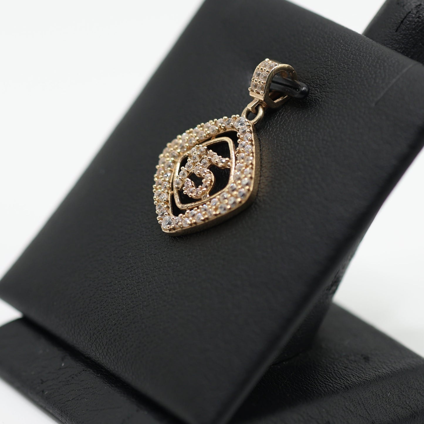 14KT GOLD QUINCE ICED OUT IN CUBIC ZIRCONIA -  DIAMOND SHAPED PENDANT