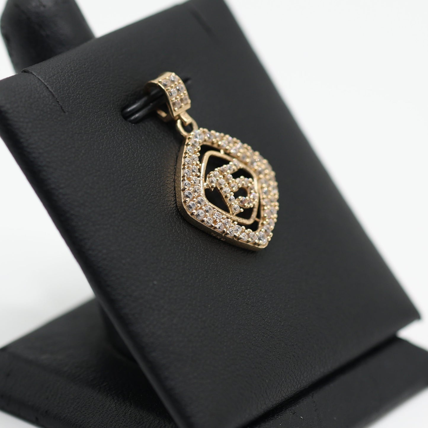 14KT GOLD QUINCE ICED OUT IN CUBIC ZIRCONIA -  DIAMOND SHAPED PENDANT