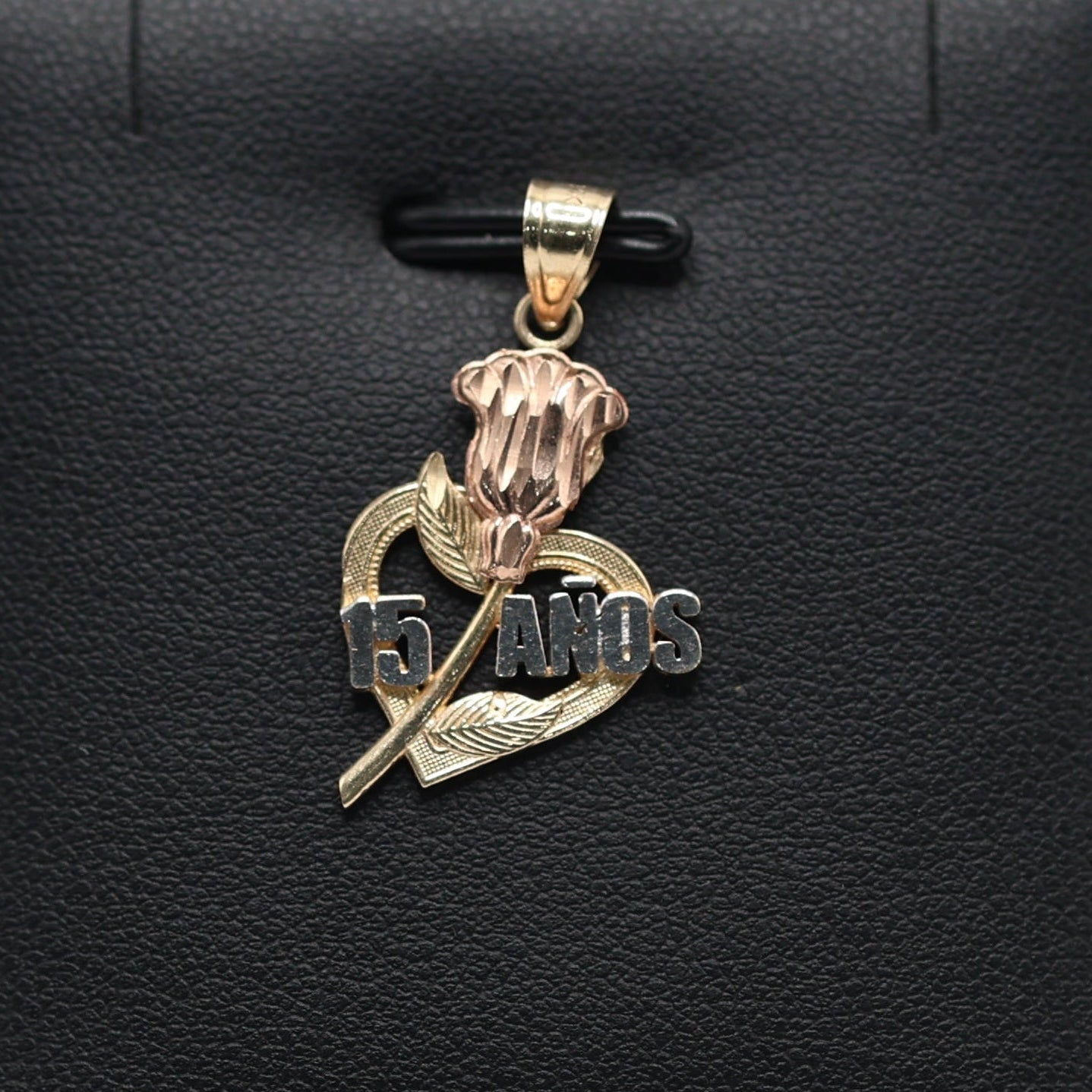 14KT GOLD QUINCE HEART & ROSE 3 TONE PENDANT