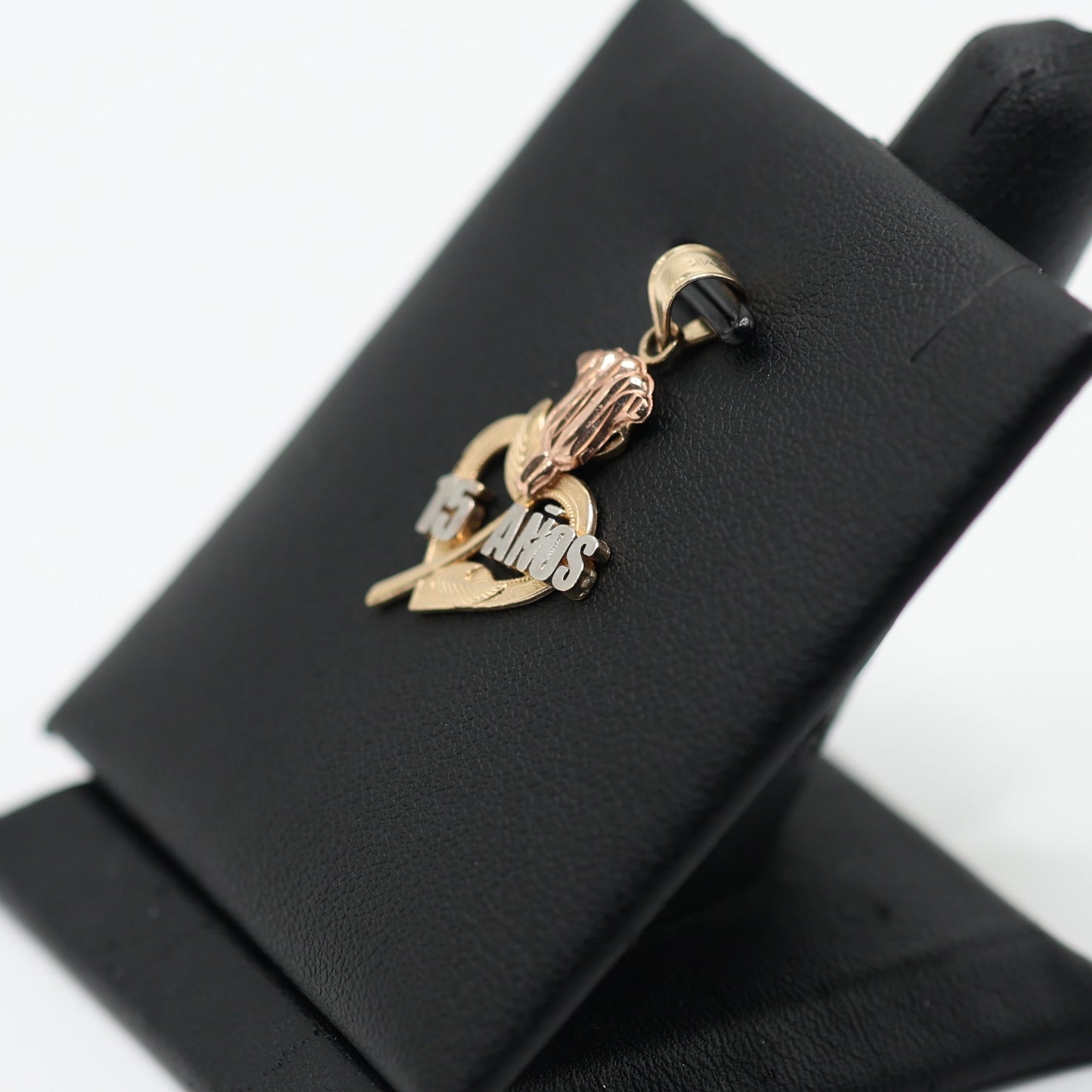 14KT GOLD QUINCE HEART & ROSE 3 TONE PENDANT