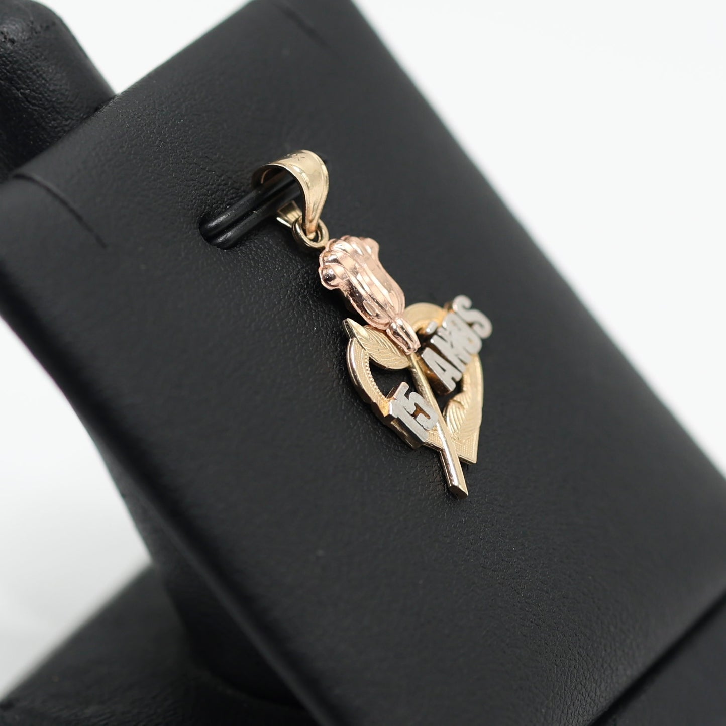14KT GOLD QUINCE HEART & ROSE 3 TONE PENDANT