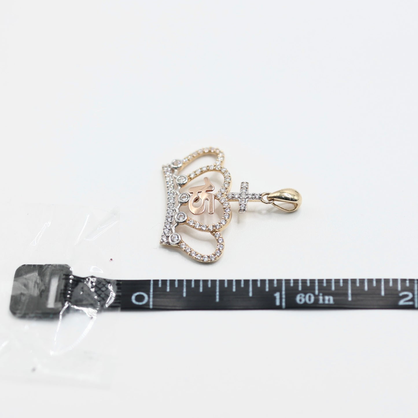 14KT GOLD QUINCE CROWN PENDANT 3 TONE - ICED OUT