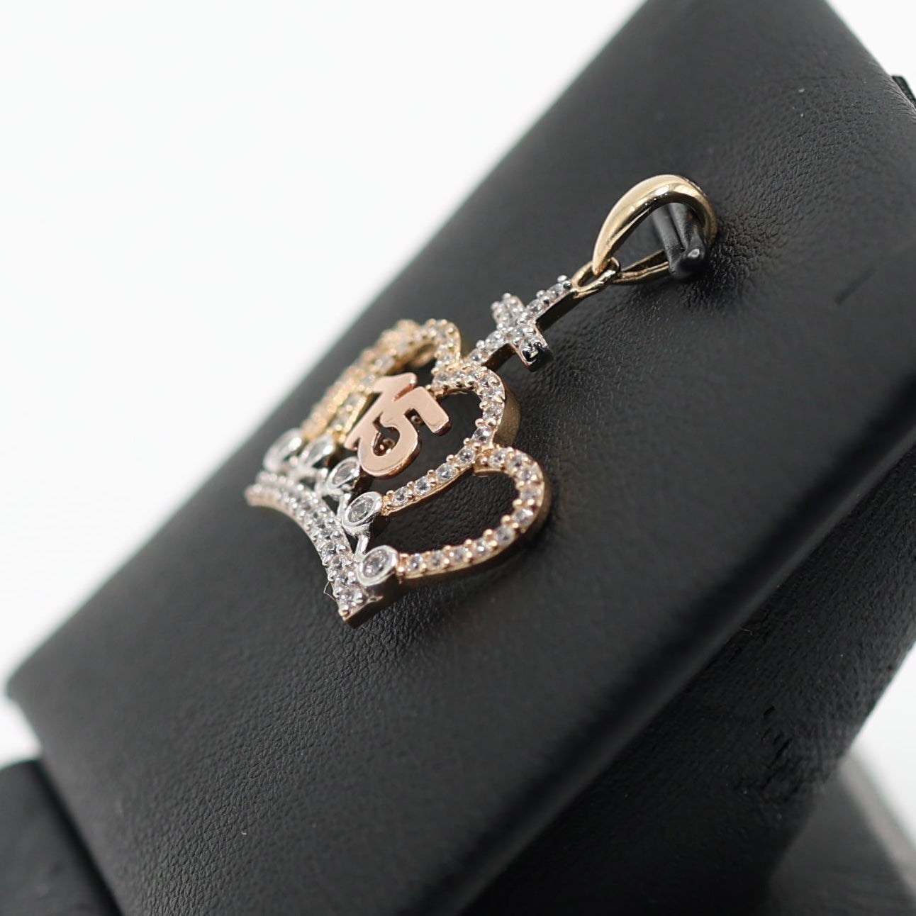 14KT GOLD QUINCE CROWN PENDANT 3 TONE - ICED OUT