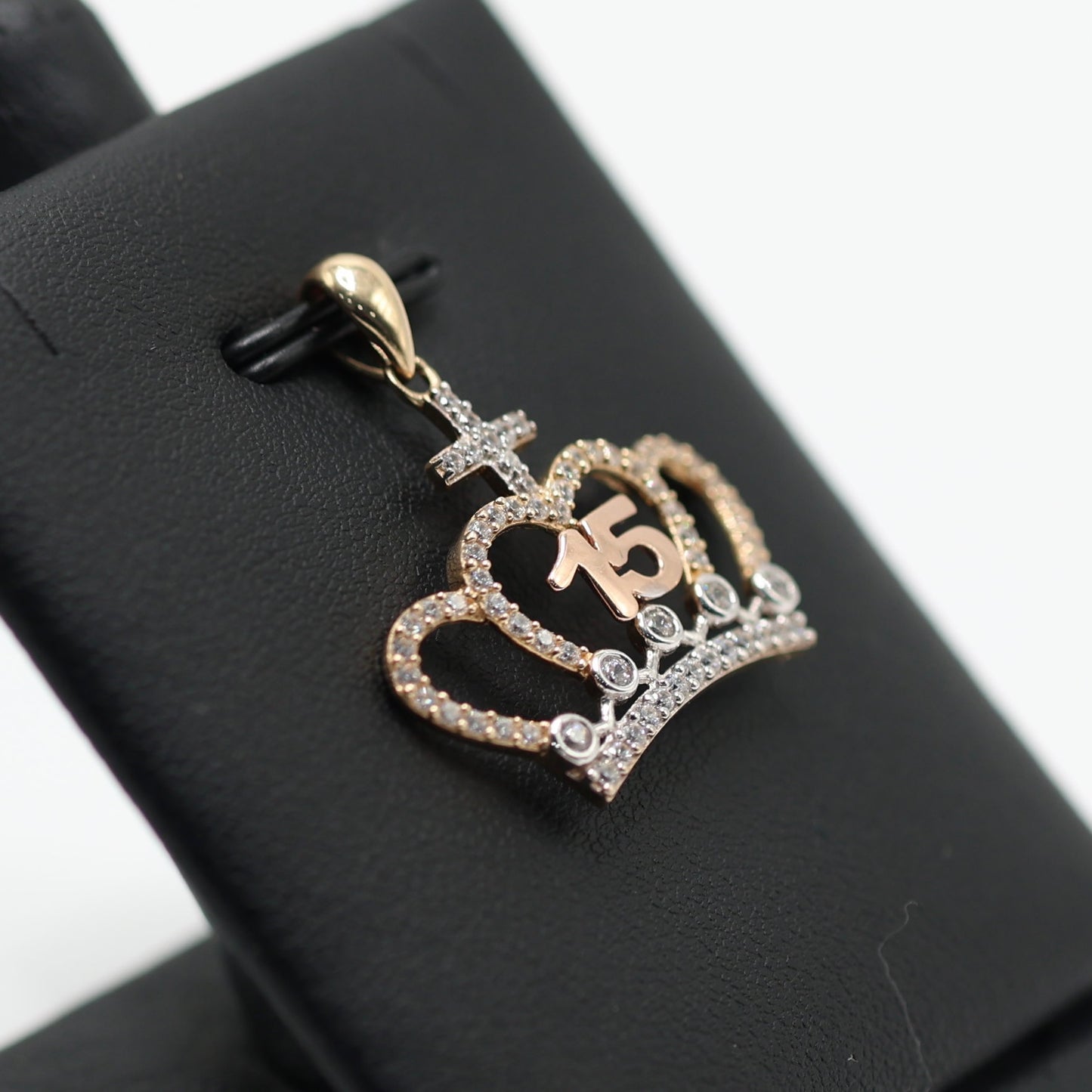 14KT GOLD QUINCE CROWN PENDANT 3 TONE - ICED OUT
