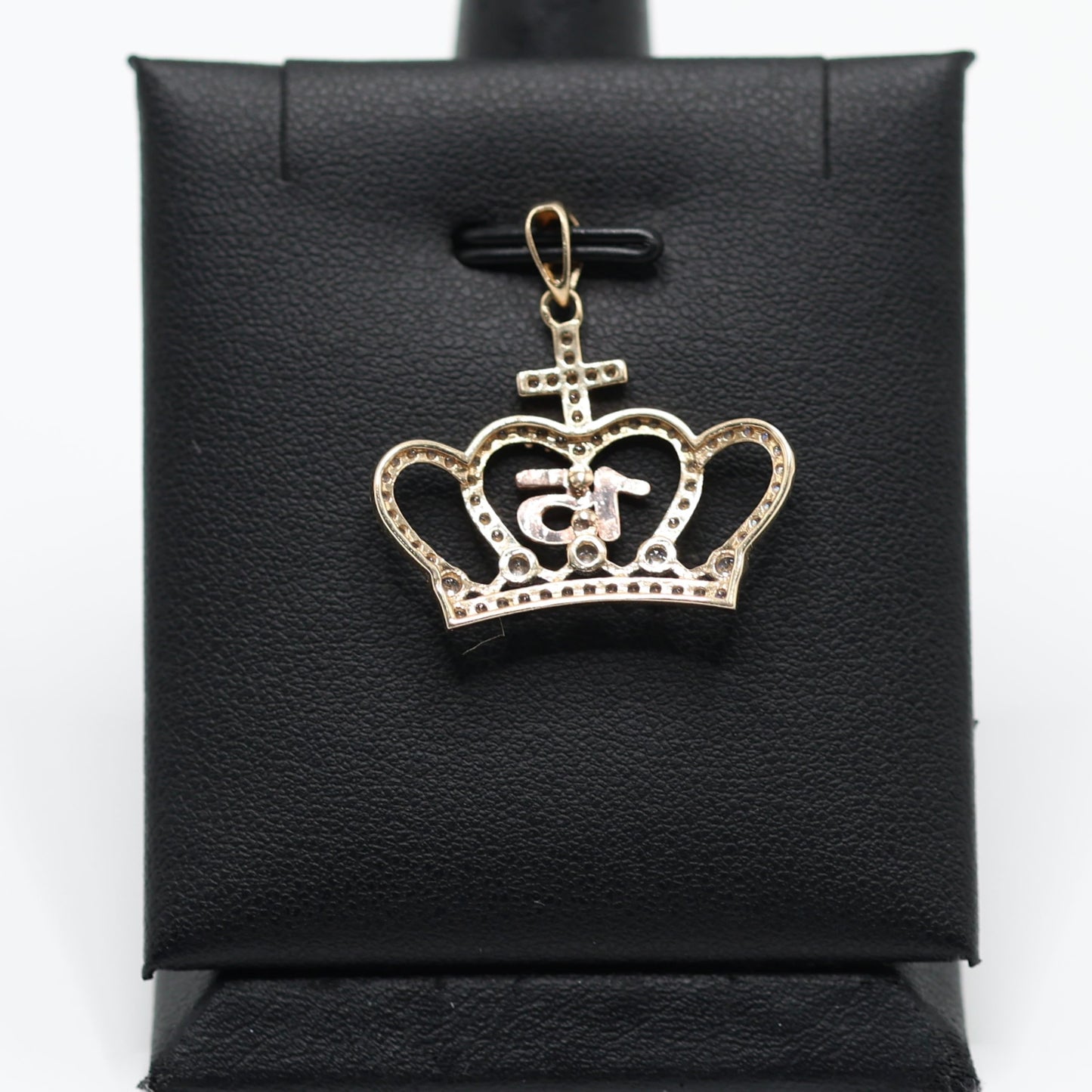 14KT GOLD QUINCE CROWN PENDANT 3 TONE - ICED OUT