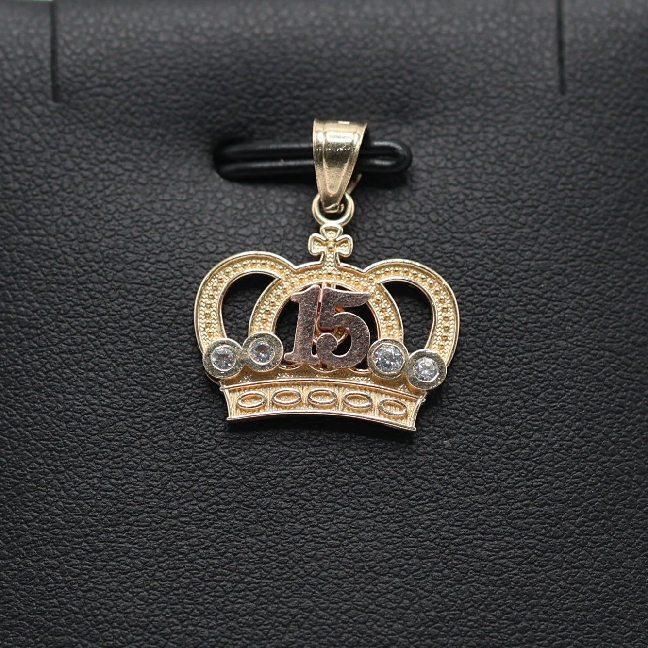 14KT GOLD 3 TONE QUINCE CROWN PENDANT - CUBIC ZIRCONIA STONES