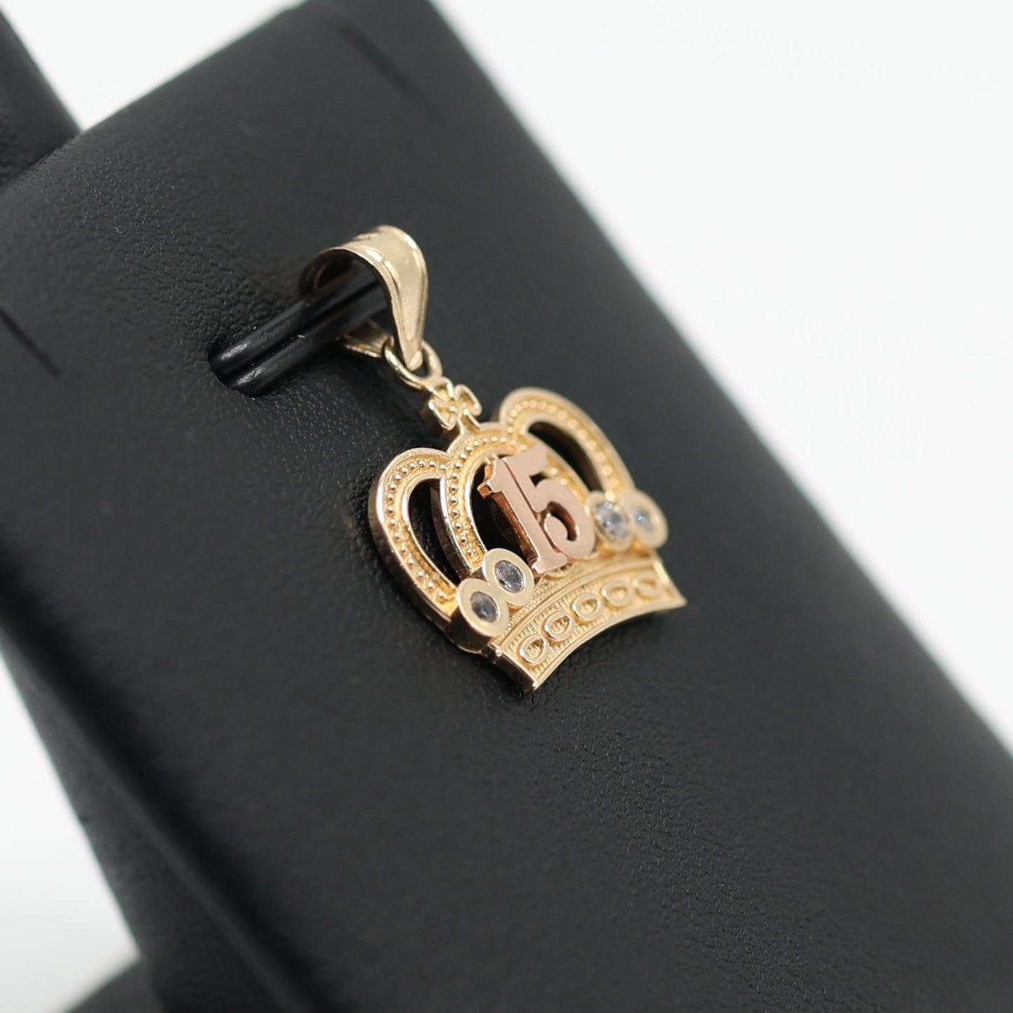 14KT GOLD 3 TONE QUINCE CROWN PENDANT - CUBIC ZIRCONIA STONES