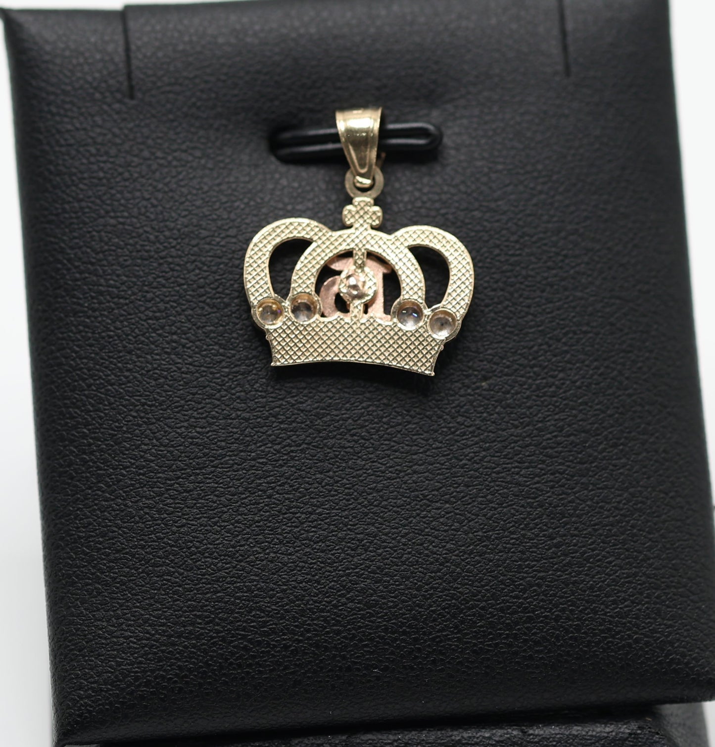 14KT GOLD 3 TONE QUINCE CROWN PENDANT - CUBIC ZIRCONIA STONES