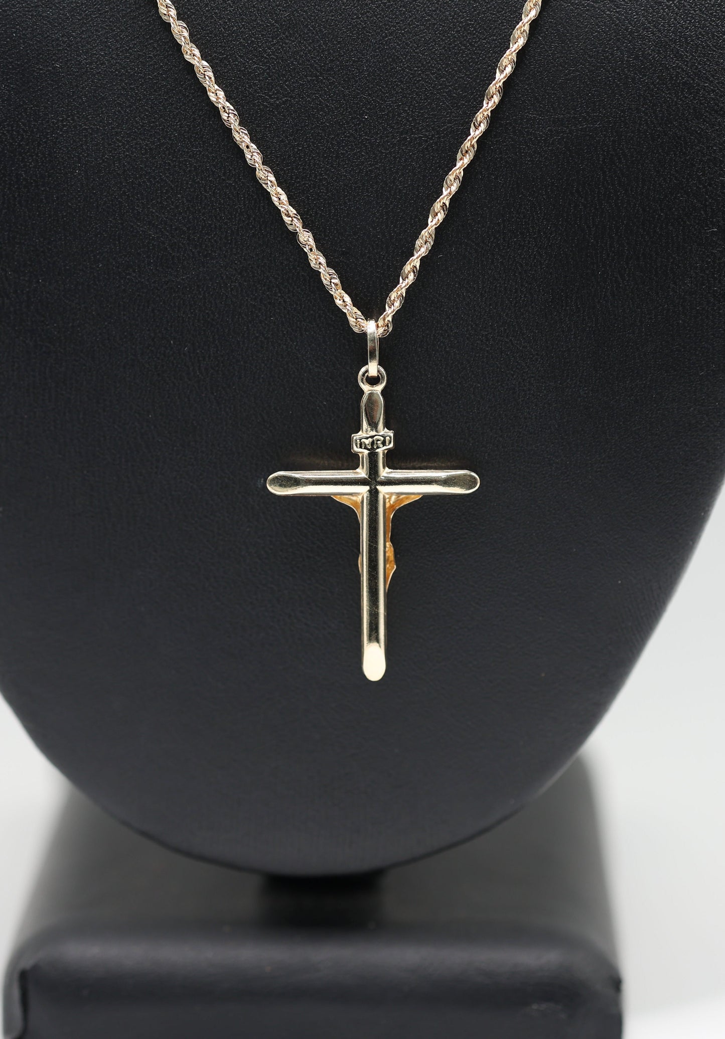 14KT GOLD CROSS PENDANT WITH 18' ROPE CHAIN NECKLACE SET