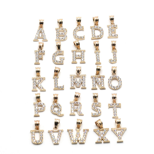 14KT GOLD SMALL LETTER PENDANTS WITH CUBIC ZIRCONIAS