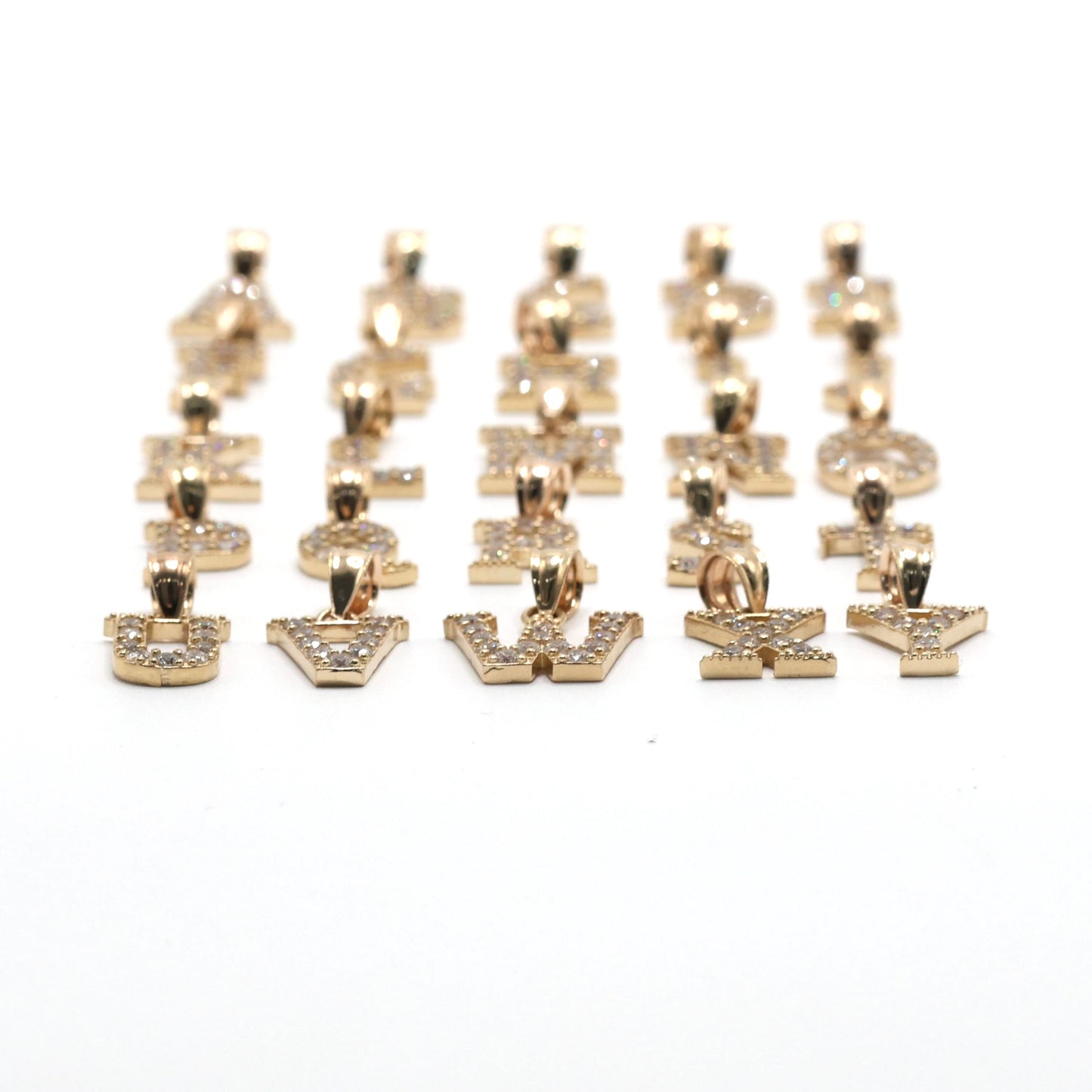 14KT GOLD SMALL LETTER PENDANTS WITH CUBIC ZIRCONIAS