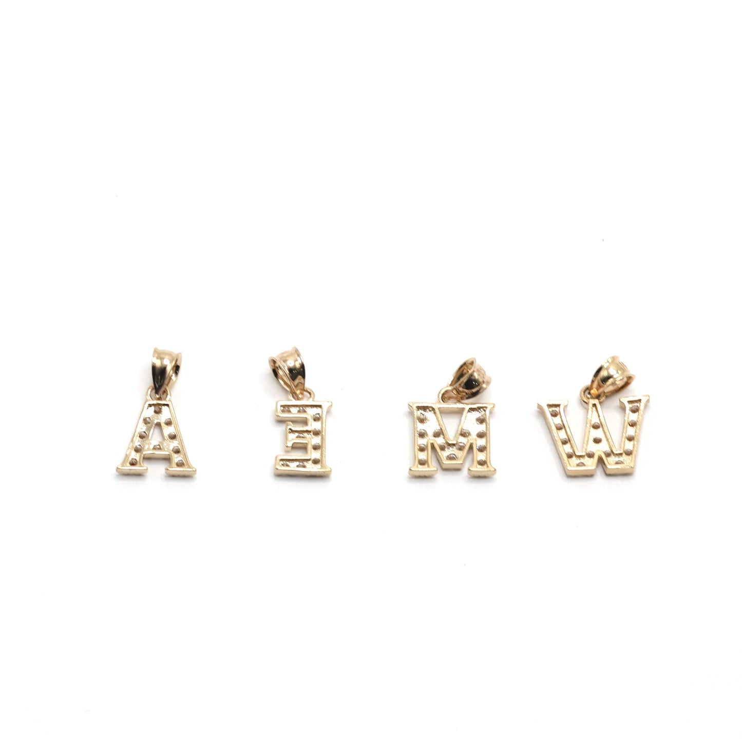 14KT GOLD SMALL LETTER PENDANTS WITH CUBIC ZIRCONIAS
