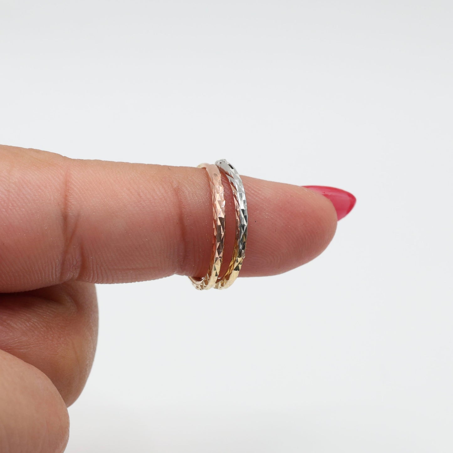 14KT GOLD 3 TONE MINI HOOPS - 18MM