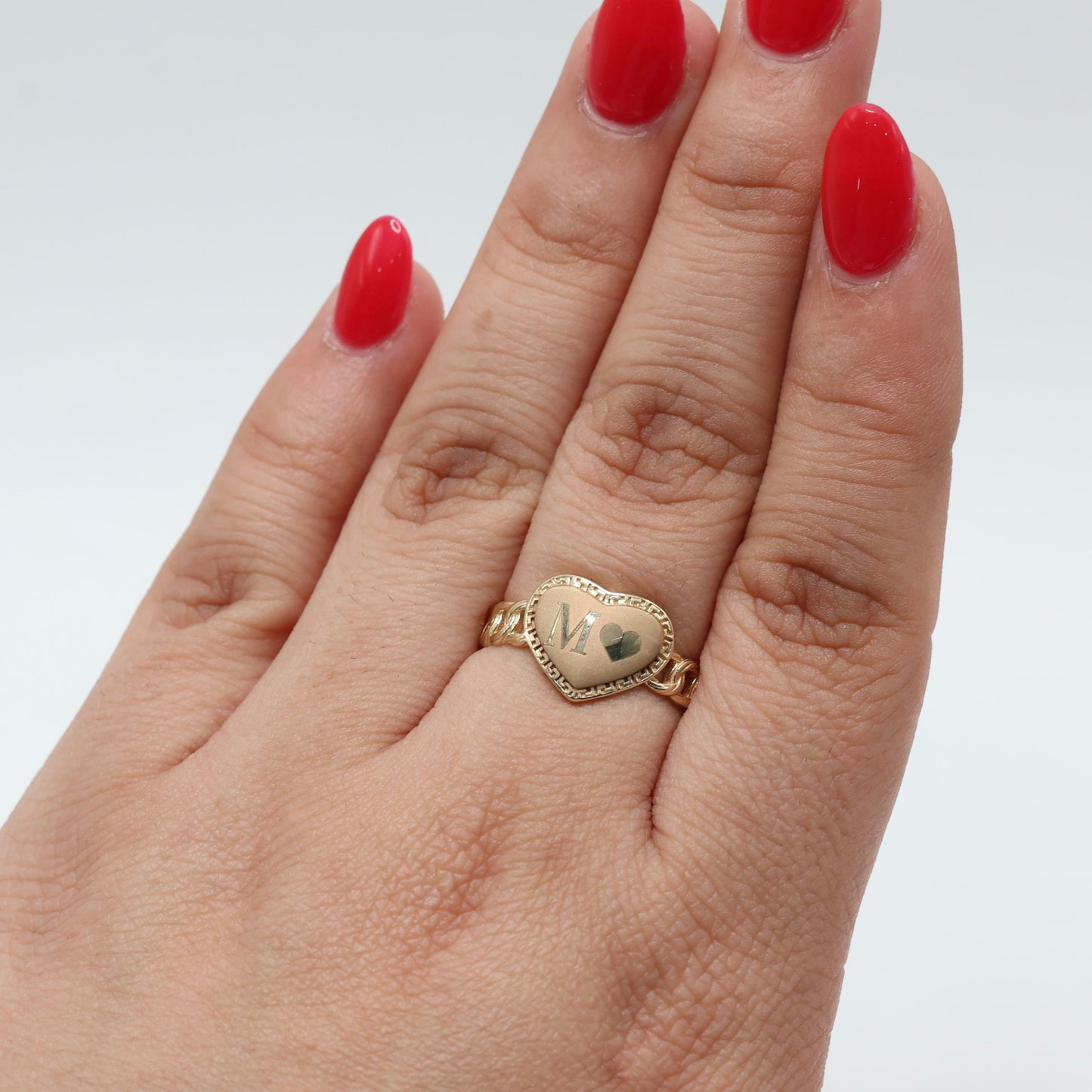 14KT GOLD HEART PLAQUE RING - FREE LASER ENGRAVING