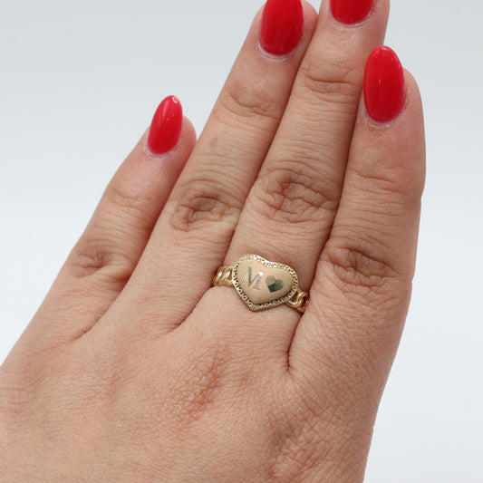 14KT GOLD HEART PLAQUE RING - FREE LASER ENGRAVING