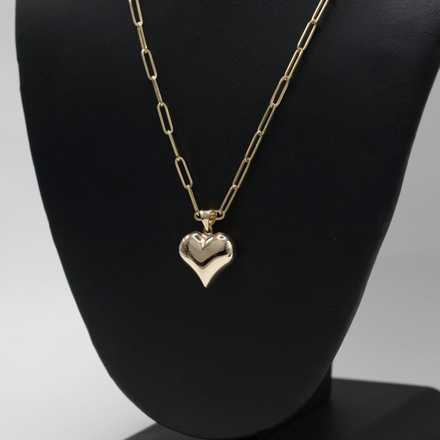 14KT GOLD HEAR PENDANT WITH PAPERCLIP CHAIN 16” SET
