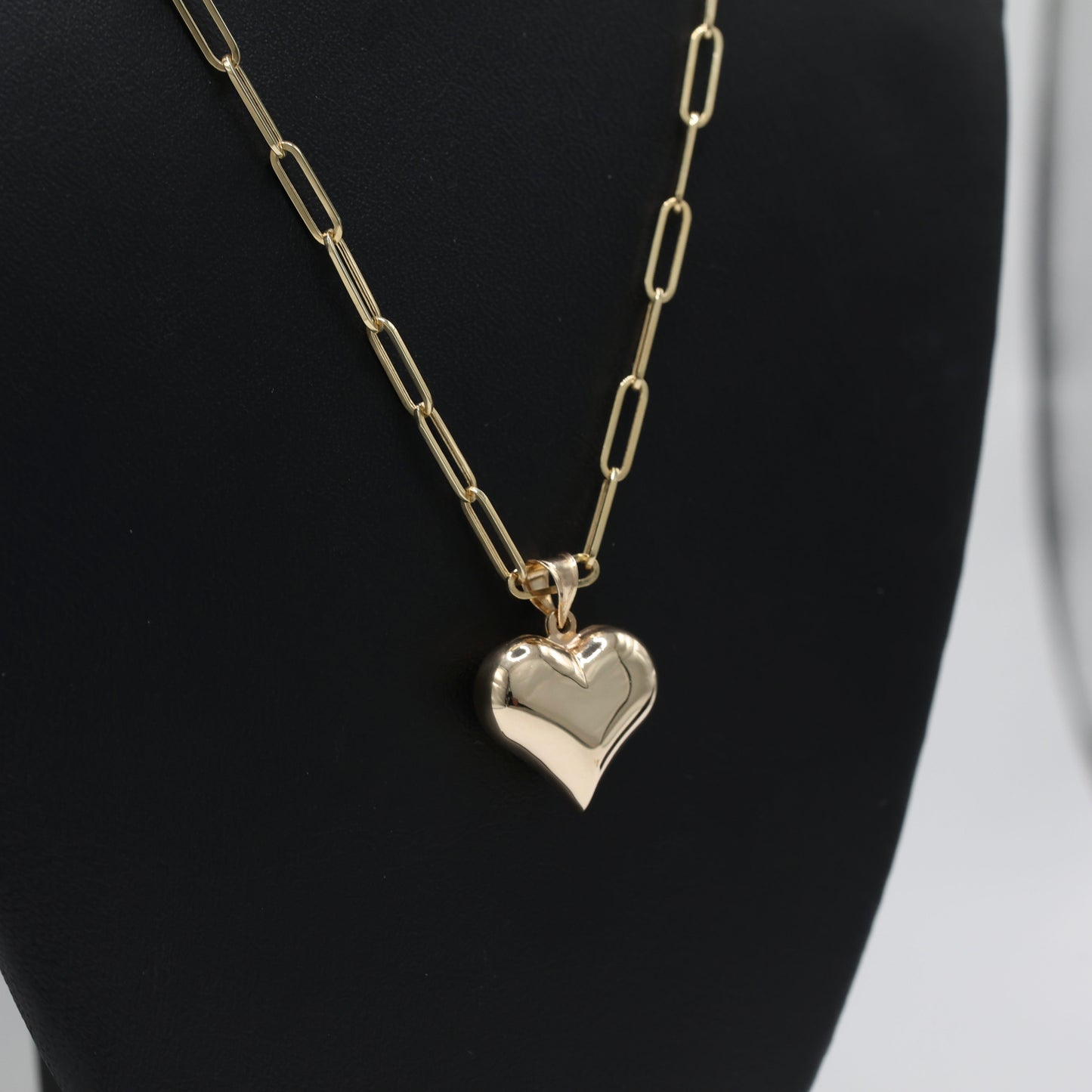 14KT GOLD HEAR PENDANT WITH PAPERCLIP CHAIN 16” SET