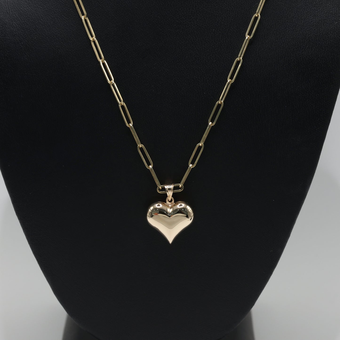 14KT GOLD HEAR PENDANT WITH PAPERCLIP CHAIN 16” SET