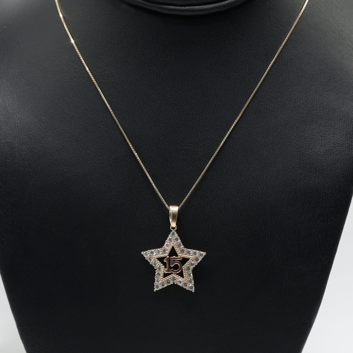 14KT GOLD QUINCE CZ STAR WITH BOX CHAIN SIZE 18”