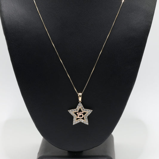 14KT GOLD QUINCE CZ STAR WITH BOX CHAIN SIZE 18”