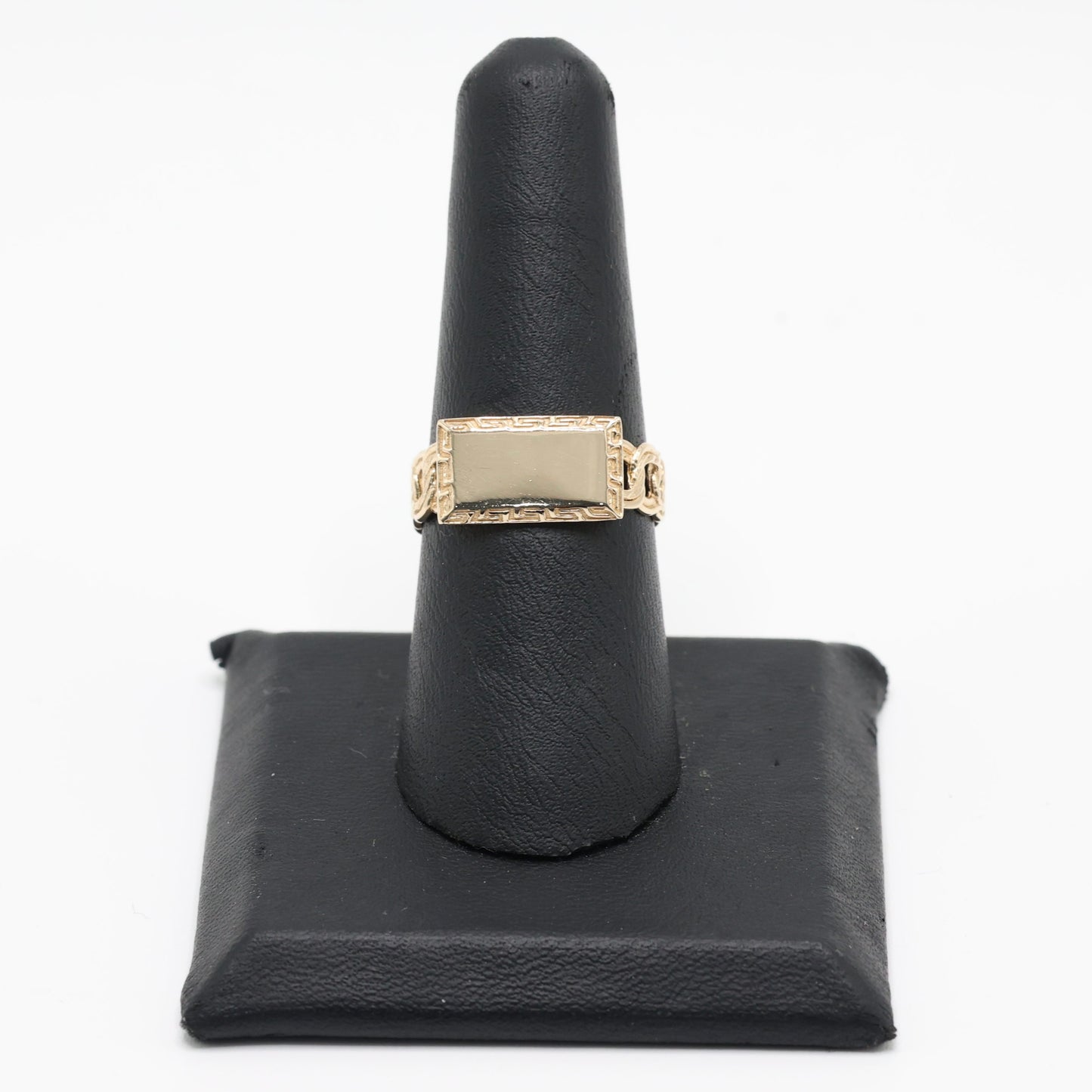 14KT GOLD RECTANGLE PLAQUE RING - FREE LASER ENGRAVING