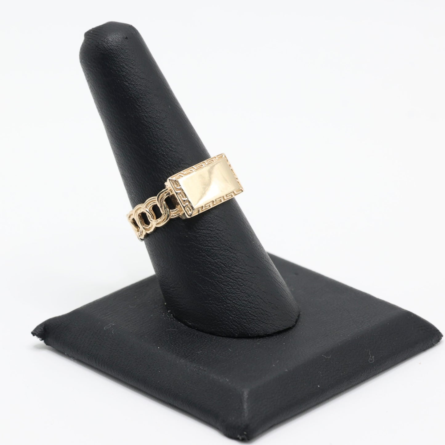 14KT GOLD RECTANGLE PLAQUE RING - FREE LASER ENGRAVING