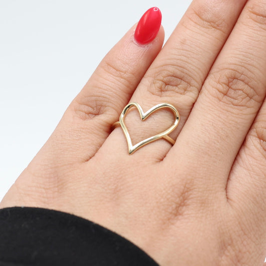 14KT GOLD OPEN HEART OUTLINE RING