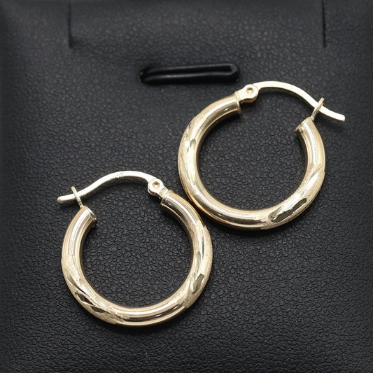 14KT GOLD TEXTURE LEAVES HOOPS